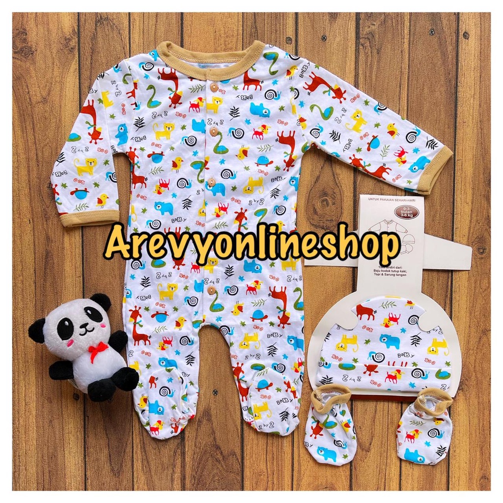 Hokiku 3in1 Sleepsuit Bayi Newborn Jumper Panjang + Topi + Sarung Kaki