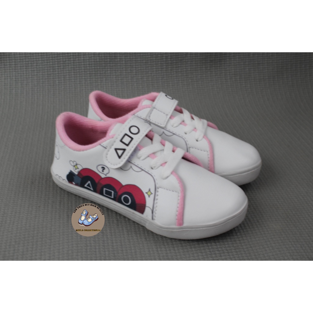 Sepatu Sneakers Anak Perempuan Murah Motif Squid Game Terbaru Dan Trendi Umur 3-10 Tahun - Putih