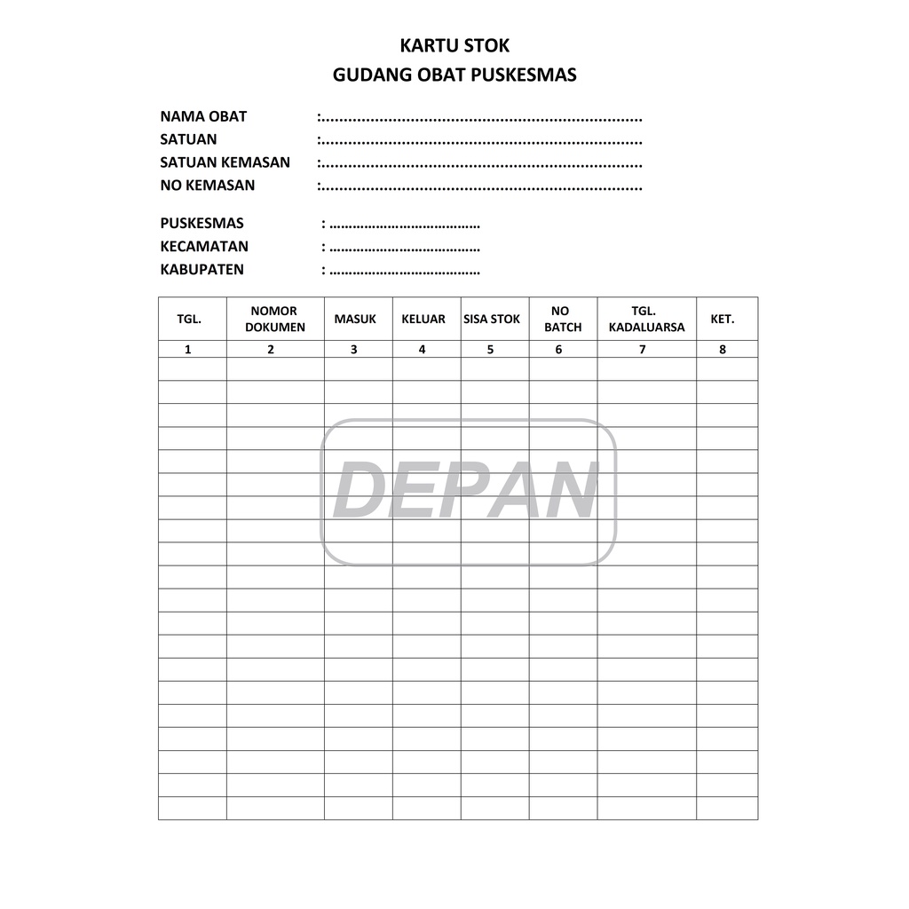 

Kartu Stok Obat Apotek Puskesmas Universal Custom Satuan 15cm x 21cm