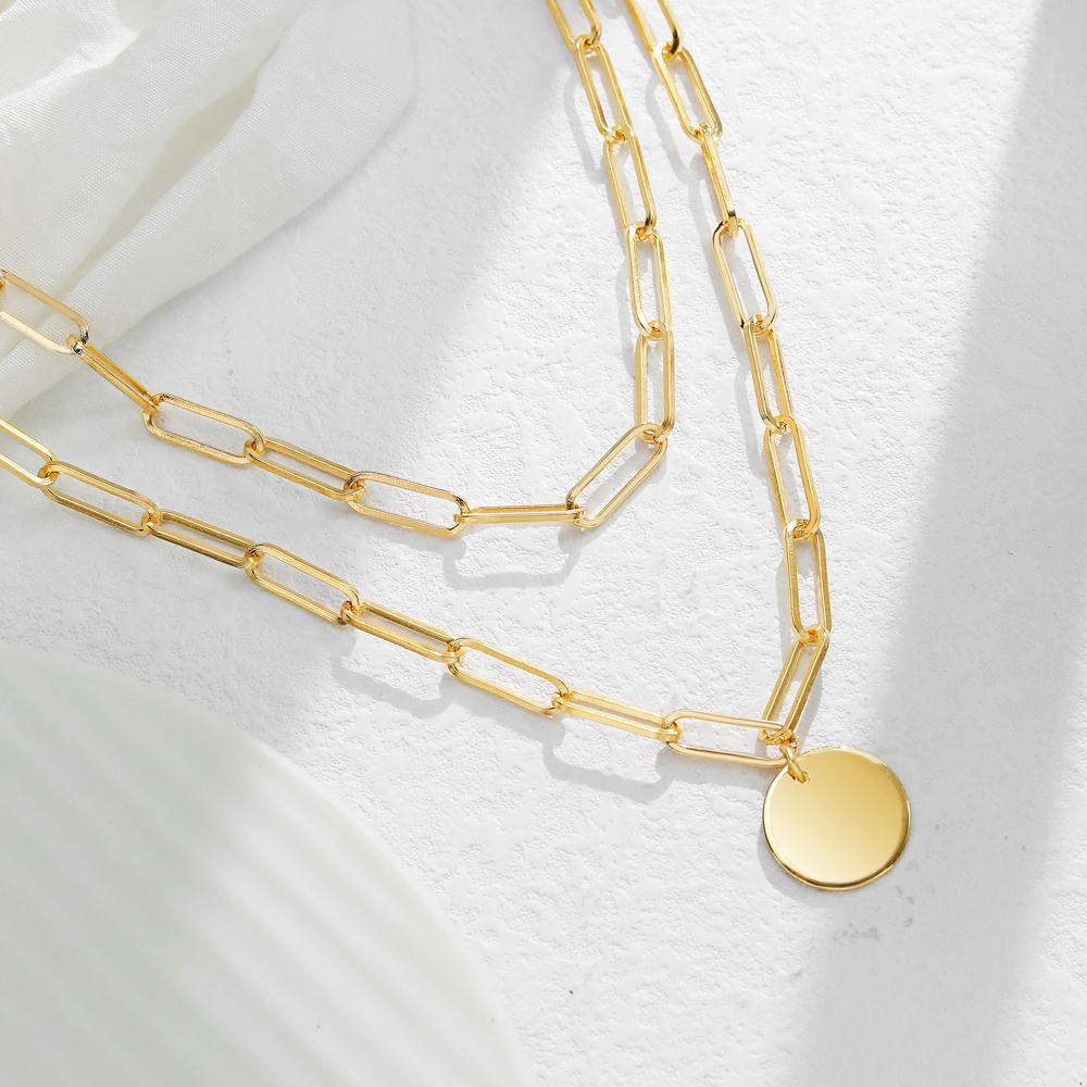 Kalung Rantai Multilayer Dengan Liontin Disk Untuk Wanita