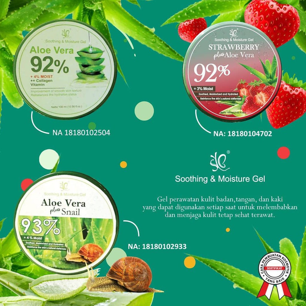 Soothing &amp; Moisture Gel Aloe Vera 92 % COLLAGEN &amp; STRAWBERRY - SYB Hydrated Snail 93 % BPOM ORIGINAL