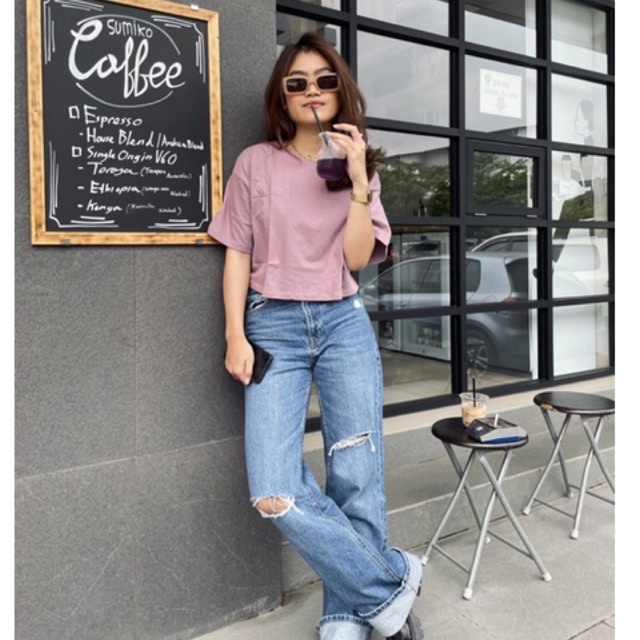 kaos Polos Oversize Crop Top T shirt CropTee Baju Wanita Tangan Pendek Oversized Bahan 100%  Cotton Combed 24s