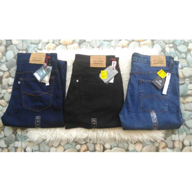 Ready Celana jeans panjang Nevada pria dewasa size 34 dan 36 ,warna biru,hitam,biru dongker