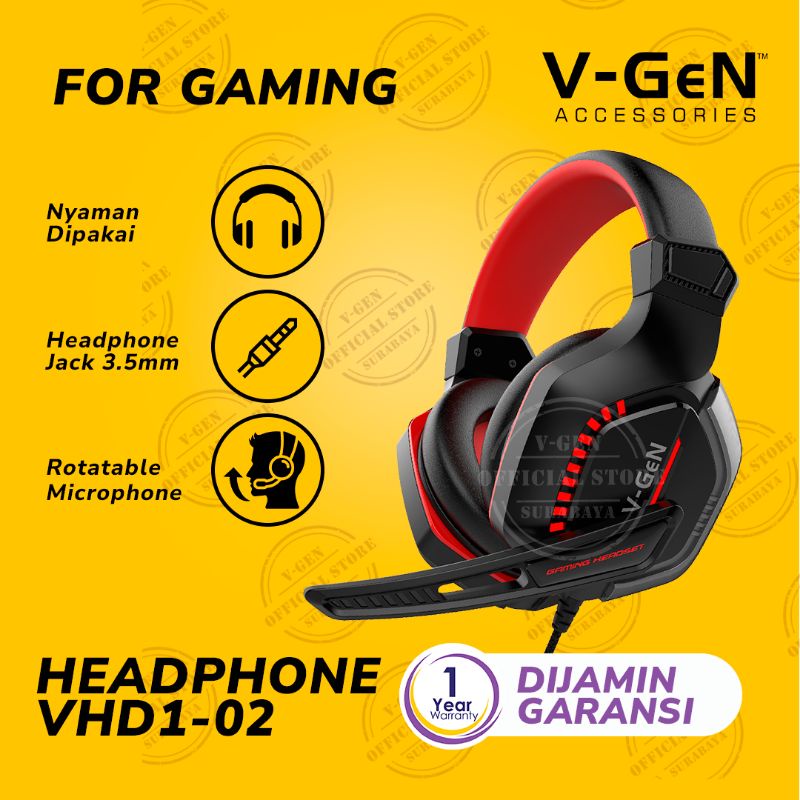 Headset Gaming V-GeN VHD1-02 HiFi Wired Headphone VGEN Gaming Stereo