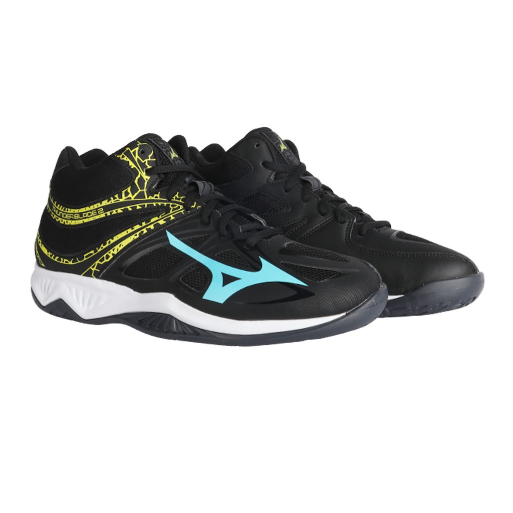 Sepatu Voli - Mizuno - Thunder Blade 2 Mid Black Blue Atoll Flash V1GA197523
