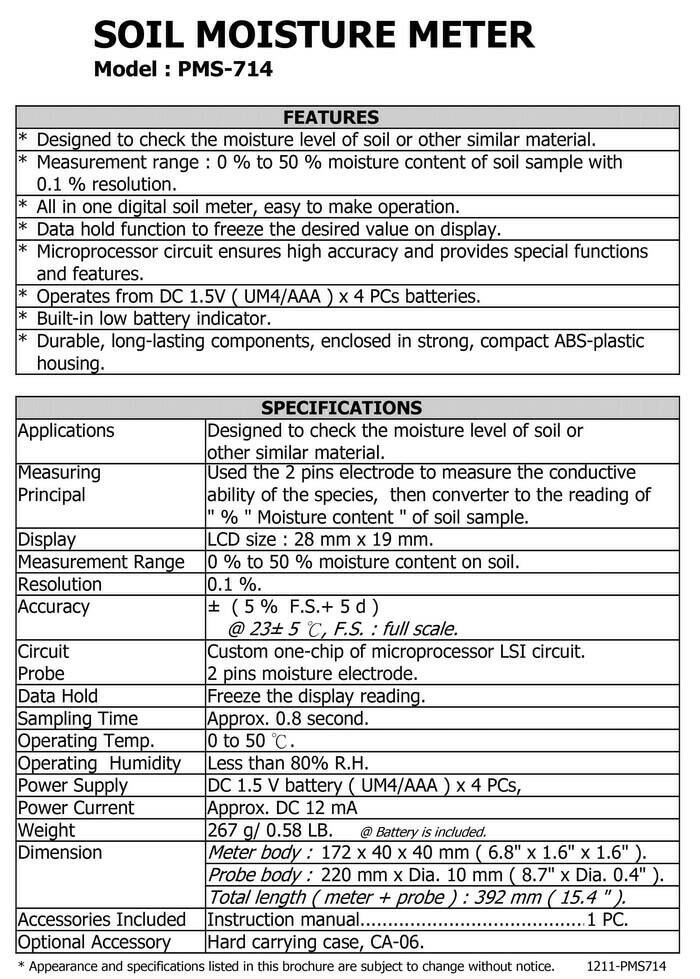 LUTRON PMS-714 / SOIL MOISTURE METER LUTRON PMS-714 ASLI