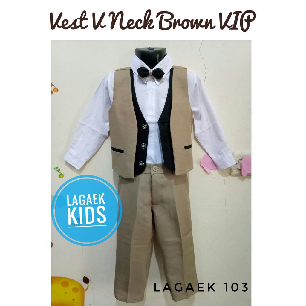 Setelan Vest Anak Laki Lengkap Usia 3 6 9 bulan 1 2 3 4 Tahun Vest GOLD PREMIUM - Setelan Pesta Anak Vest COKLAT Gold Tuxedo