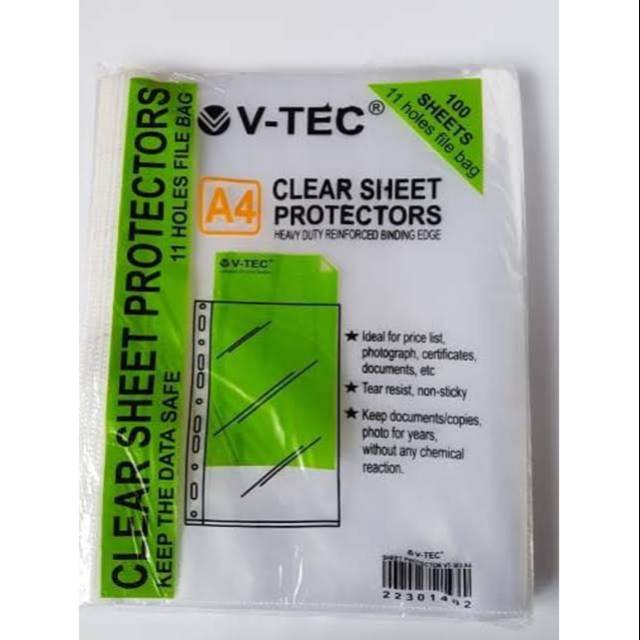 

Clear Sheet Protectors A4 V-TEC (100lbr)