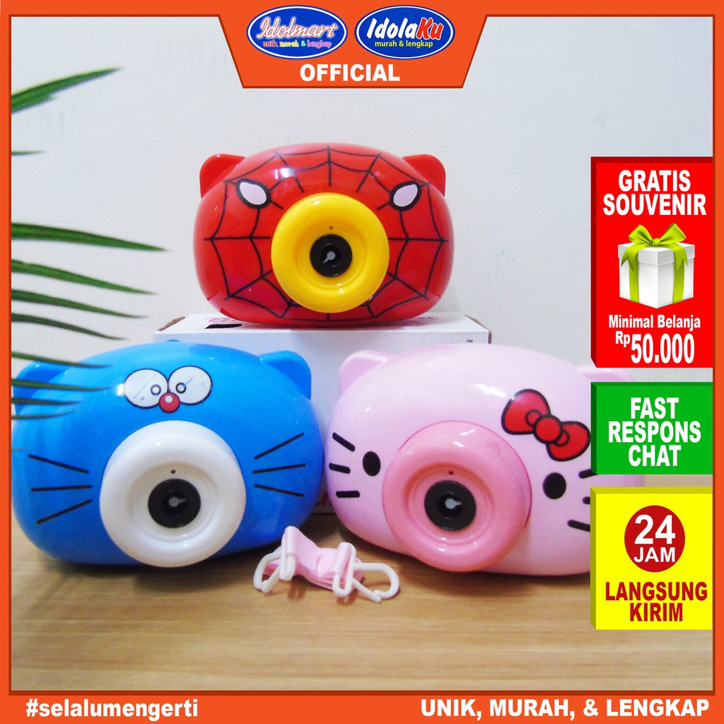 IDOLMART Mainan Bubble Elektrik Bentuk Kamera machine / Gelembung Bubble camera Lampu Dan Musik Surabaya