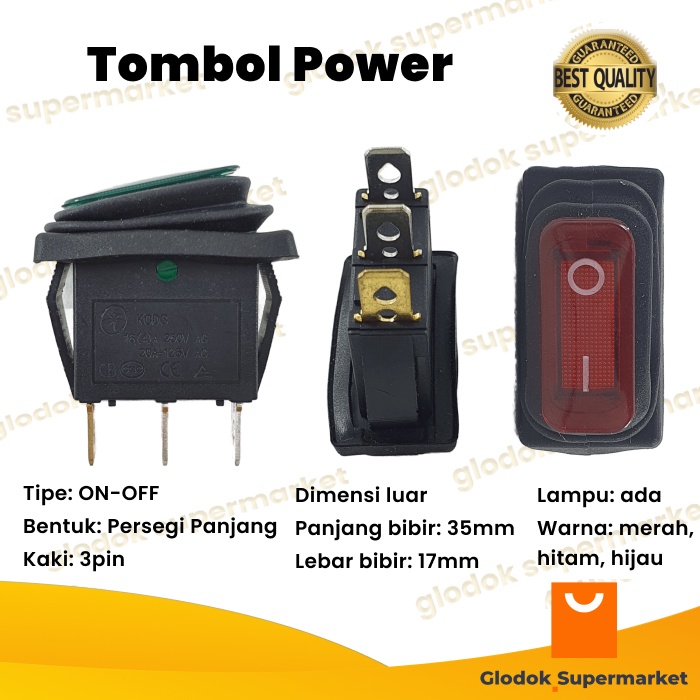 Saklar Waterproof 3 pin On Off Tombol Rocker Water Proof 2 Posisi KCD3 Lampu Power Switch 3pin