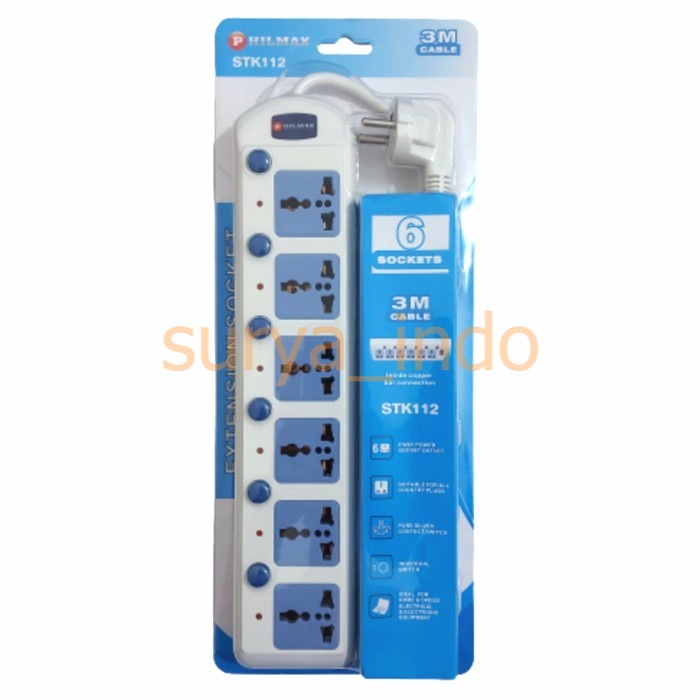 STOPKONTAK UNIVERSAL EXTENSION SOCKET 6 LUBANG+KABEL 3M PHILMAX STK112