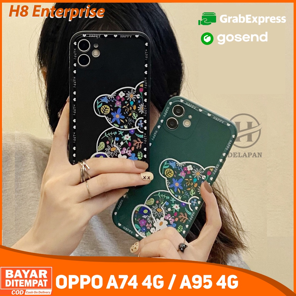 Casing Oppo A74 4G A95 4G Case Cute Kaws Bear Batik Flower Liquid Premium