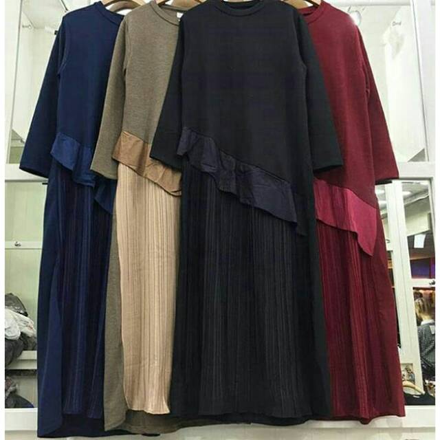 Gamis rajut kombinasi plisket