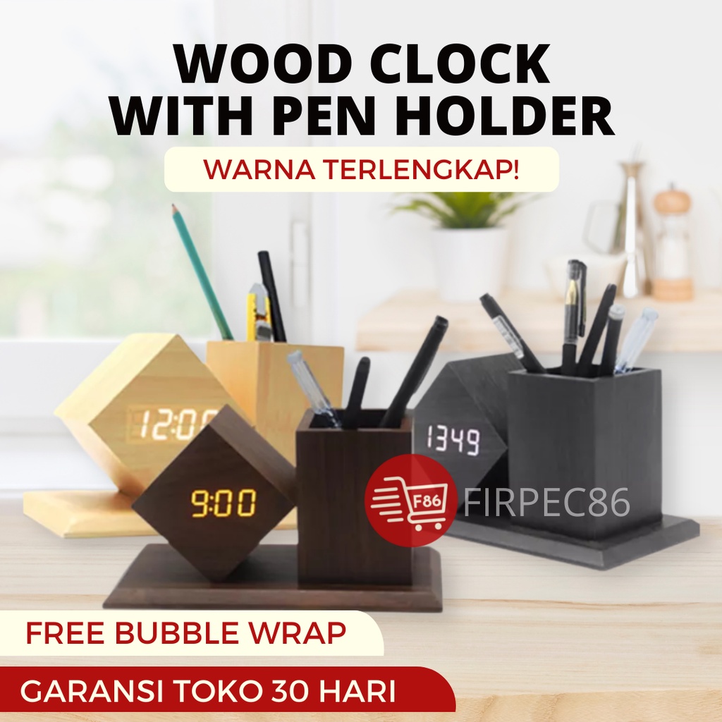 Jam Weker Alarm Kayu Digital Voice Control / JAM KAYU DIGITAL /JAM WEKER KAYU DIGITAL LED Pen Holder