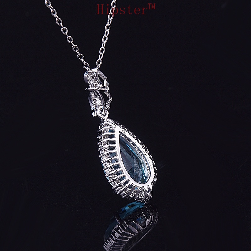 New Socialite Style Luxury Full Diamond Blue Crystal Pendant Necklace