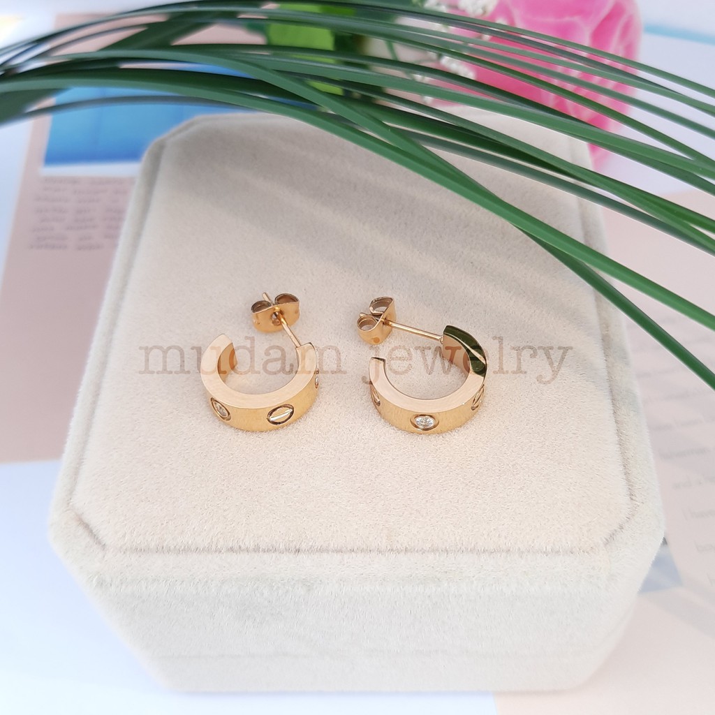 Anting Tusuk Titanium Fashion Korea C4tier Diamonds Warna RoseGold Dan Gold