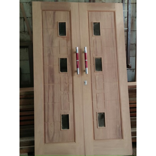 kusen daun  pintu kayu meranti batu