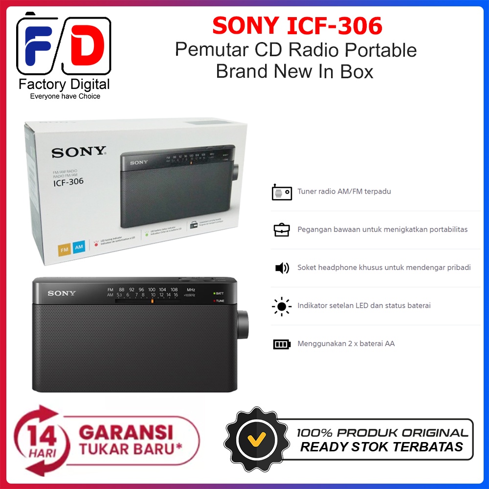 Sony ICF-306 306 Radio Portable Pemutar CD Portable Original
