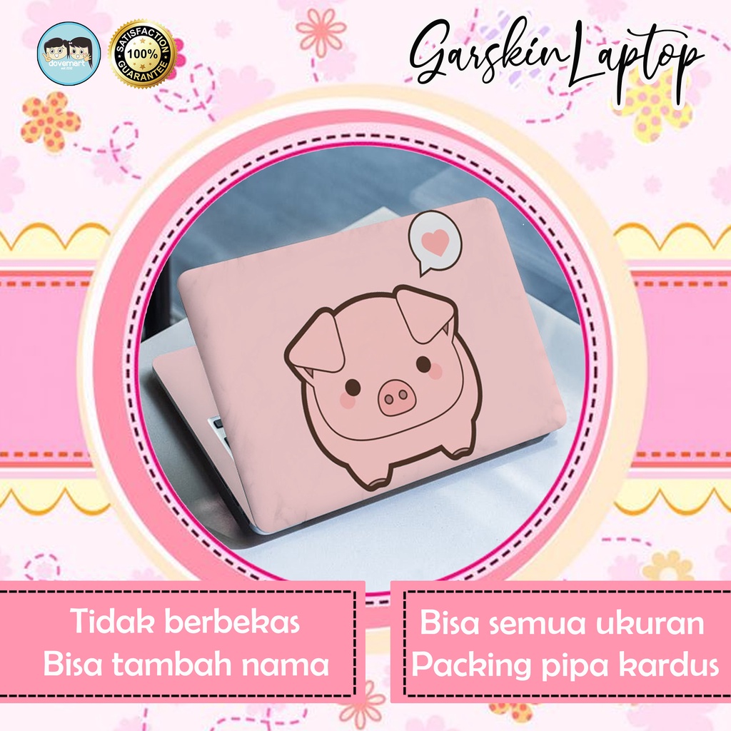 Garskin Laptop Stiker Anti Gores Full Body Pig Pink Custom 10 12 13 14 15 inch Universal Untuk Semua