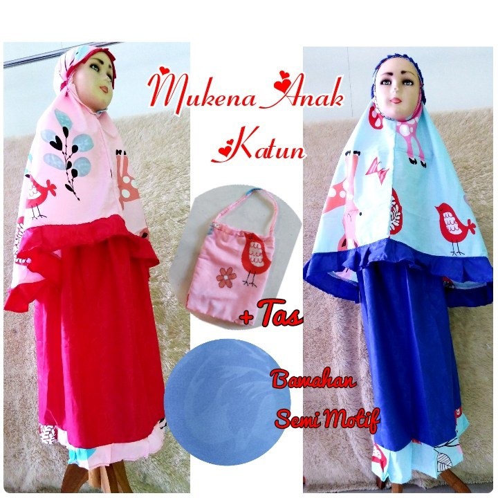 Mukena Anak Katun Polos Semi Motif Plus Tas