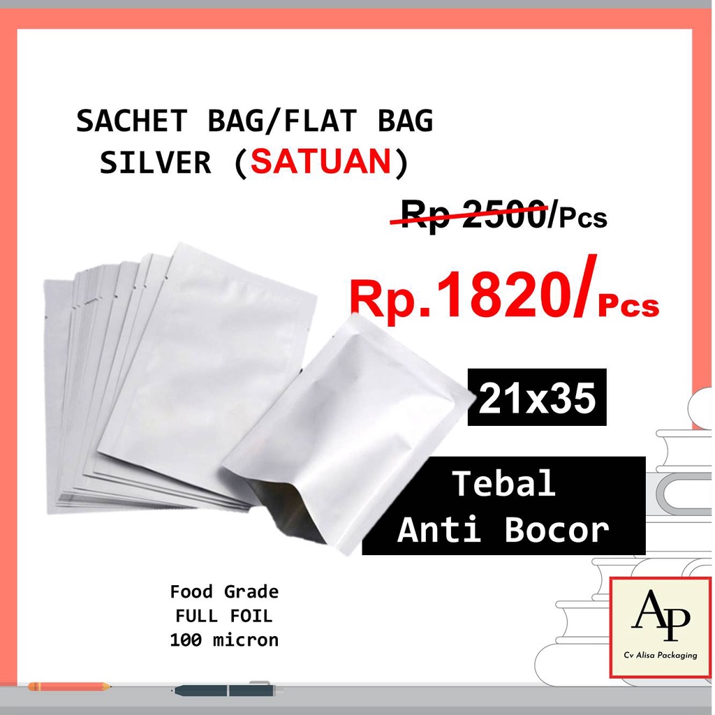 

Sachet Bag Alumunium Foil 21x35 Non Ziplock Food Grade Plastik Kemasan Saset Aluminium Foil Kantong Kopi Snack Cemilan Keripik