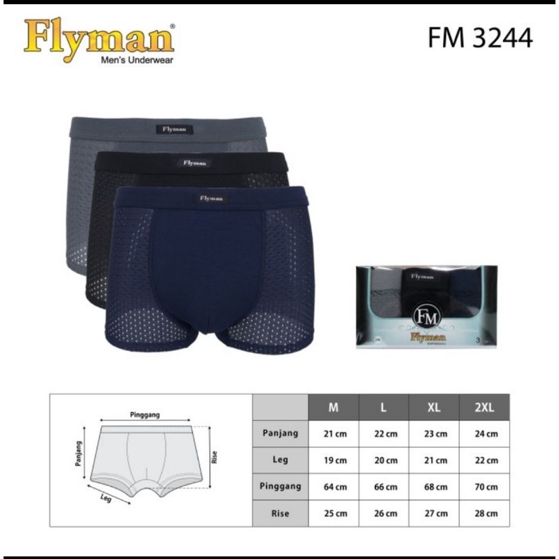 Celana dalam Boxer pria Flyman FM 3244 3pcs