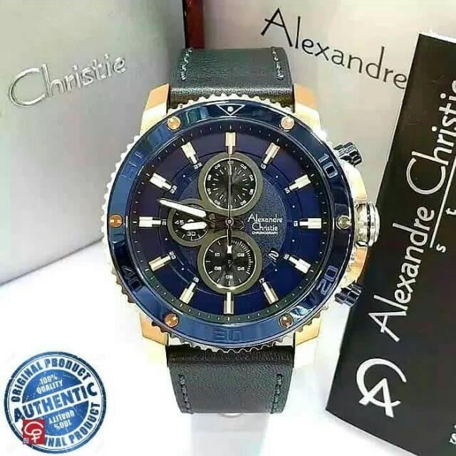 ALEXANDRE CHRISTIE AC6509 AC 6509 BLUE ROSEGOLD JAM TANGAN PRIA ORIGINAL