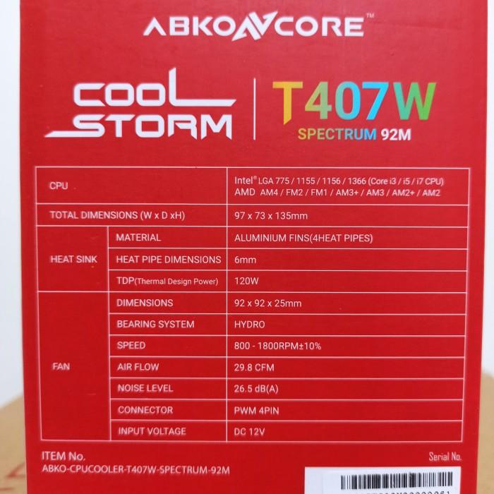 CPU COOLER ABKONCORE COOLSTORM T407W SPECTRUM 92mm 1FAN RGB