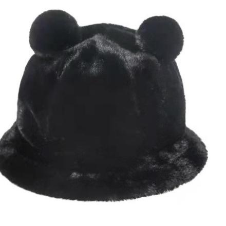 ✨SALE✨Topi Bucket Bahan Bulu Lembut Ada Pompom Kuping Panda / Topi Bucket Wanita Dewasa Ada Pom pom 