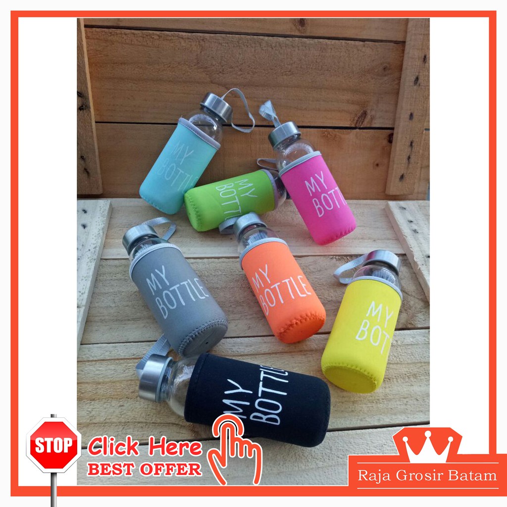 RGB GROSIR  BOTOL  MINUM  KACA MY  BOTTLE  SARUNG WARNA WARNI 