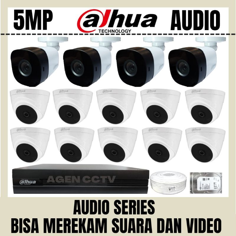 PAKET CCTV DAHUA 5MP 16 CHANNEL 14 KAMERA AUDIO BISA MEREKAM SUARA DAN VIDEO