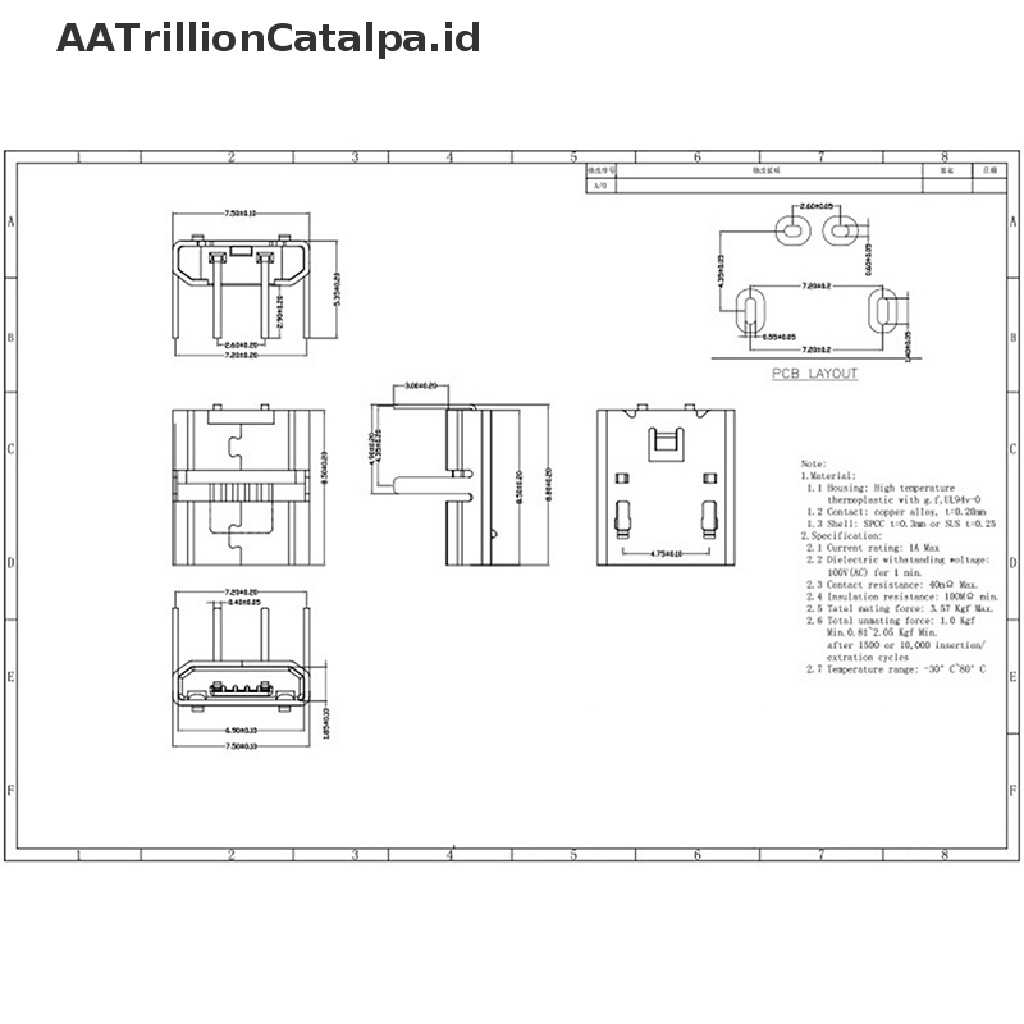 Aatrillioncatalpa 10pcs Konektor Micro Usb 2 Pin 90 Derajat Tipe B Female Untuk Ponsel