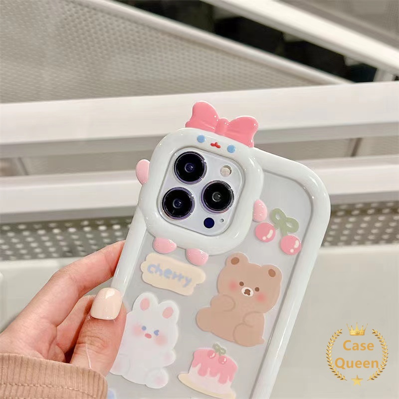 Case Lensa 3D Bow Monster OPPO A17 A7 A7 A16 A3s A52 A53 A31 A5 A9 A92 A15 A12 A57 A16E A55 A95 A96 A16K A5s A76 A16s A17K A54 A94 A74 Reno 5 8 5F Kartun Cherry Bear Puppy Lembut Sarung Cover Sarung