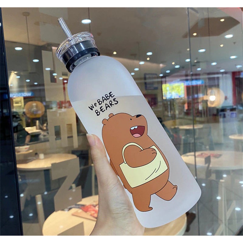 Botol Minum 1000ml Motif We Babe Bears Dengan Sedotan Anti Bocor