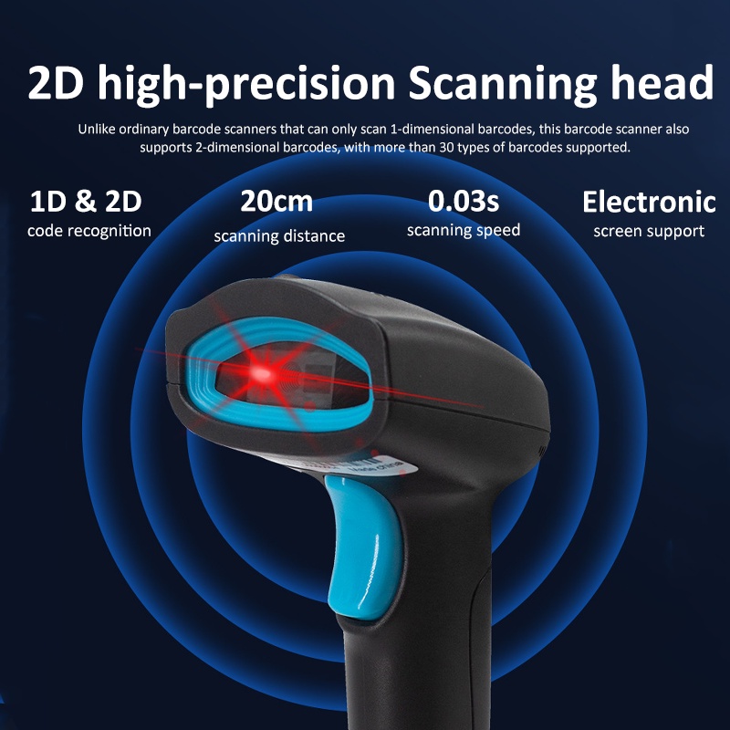 bonkyo 2D Barcode Scanner Laser 2.4G USB Wireless + Bluetooth 80m Connection baterai 2000mAh working 72 jam