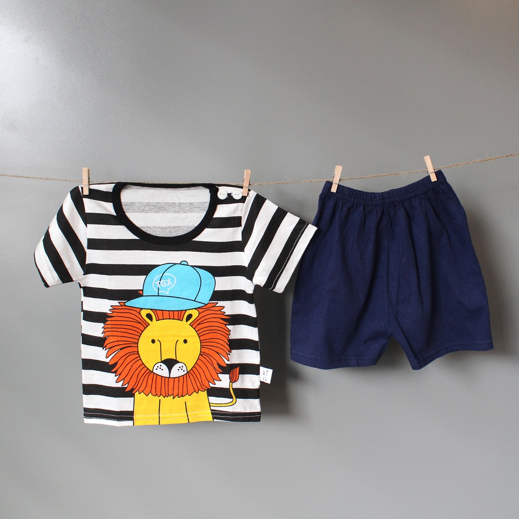 Setelan Anak Cowo Bahan Katun Impor Baju Anak gambar Lion Pakaian Anak Premium Set Bahan Katun impor