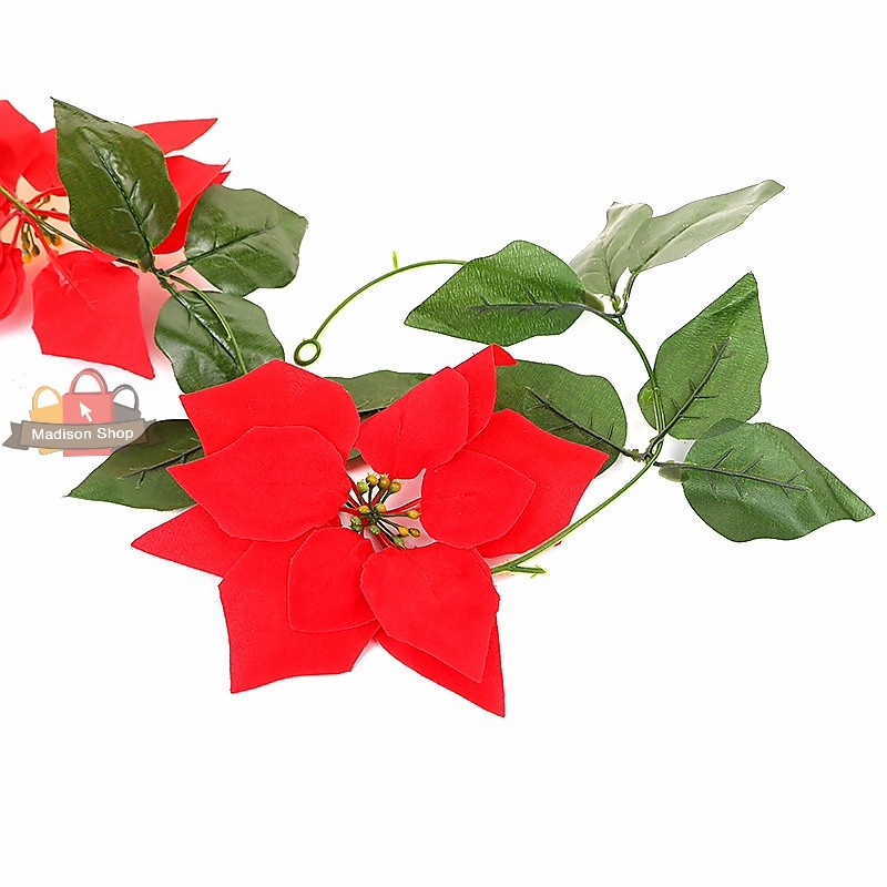 Bunga Natal Daun Lingkar Merah Hiasan Garland Bunga Lilit Ponsetia - FB 04 Bunga Set