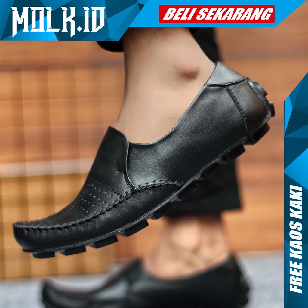 MOLK Sepatu Kasual Formal Pantofel Hitam Pria Kulit Sintetik Kerja Kantor Kuliah Original Branded