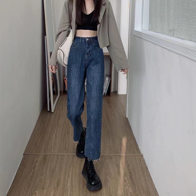 Premium Biru Rawis Highwaist Kulot Jeans Wanita Loose