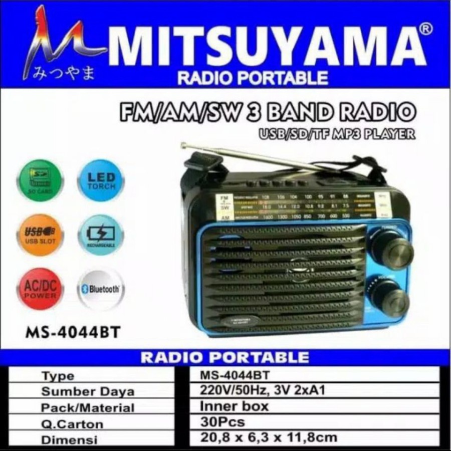 COD RADIO BLUEOOTH MITSUYAMA MS 4020BT SERI 4044/4045 AM/FM/SW 3BAND RADIO PROTABLE