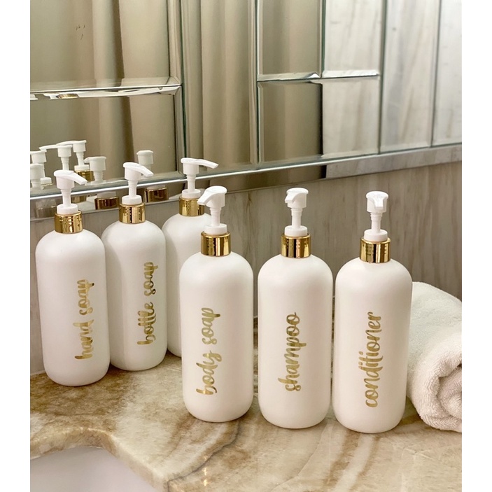 botol putih 500ml N24 gold kecil. aesthetic bottle minimalist refill organizer tempat sabun cair pump estetik