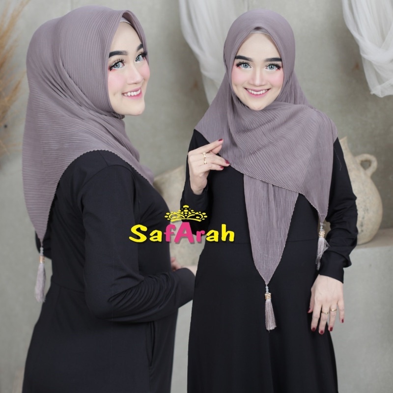 Jilbab Segi Empat Plisket Tassel Jollie / Jilbab Segiempat Full Lidi Tassel Kuncir