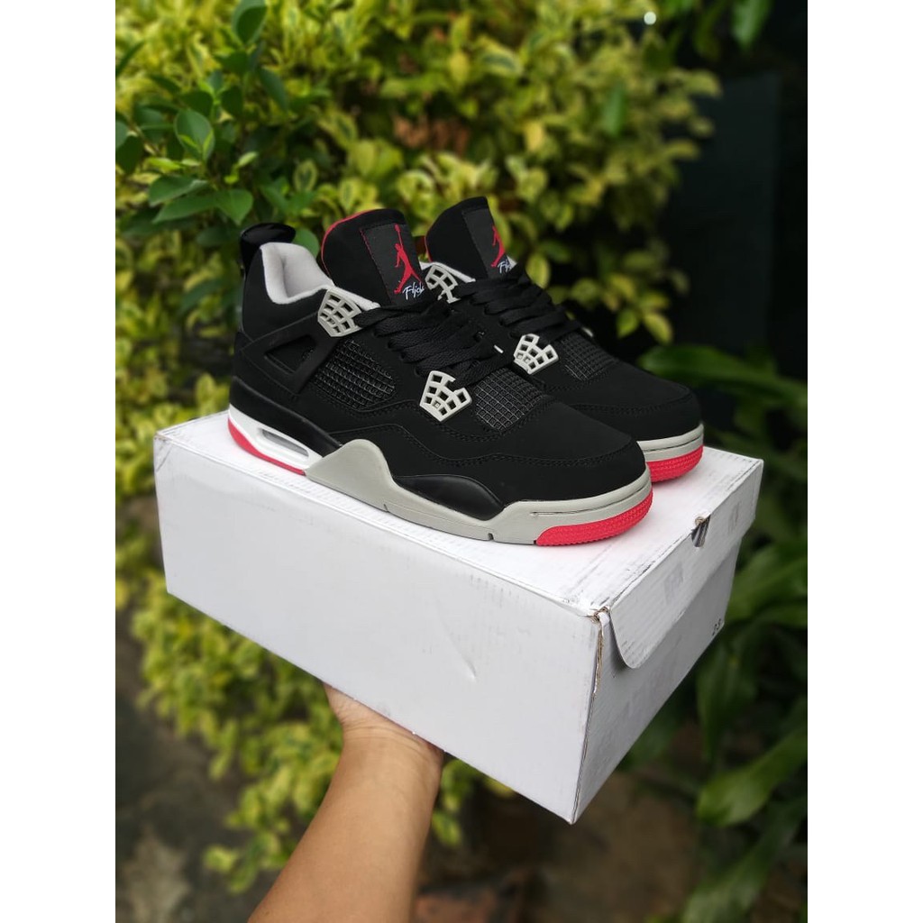 SEPATU NIKE AIR JORDAN 4 RETRO BLACK RED PREMIUM ORIGINAL MEN SNEAKERS