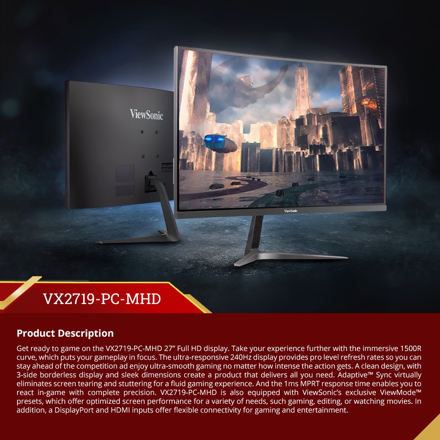 Monitor ViewSonic VX2719-PC-MHD 27” Curved Monitor FHD HDMI 240Hz
