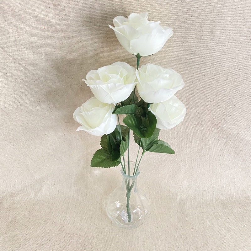 Bunga Mawar Rose Mangkok X5 (satuan) Bunga Artificial / Bunga Plastik / Bunga Dekorasi / Pernikahan-Putih Gading
