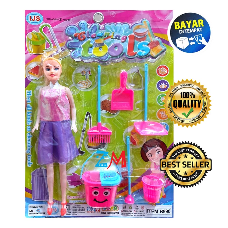 MAINAN ANAK BONEKA PLUS ALAT KEBERSIHAN CLEANING TOOLS B990 MAINAN BONEKA SET KEBERSIHAN