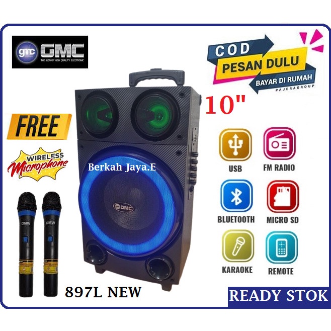 Speaker Portable GMC 897L NEW Speaker Bluetooth+2 Mic Wireles Original portable extra power 10 inch