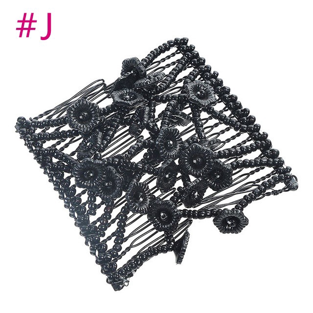 Chic Stretch Flower Bow Comb Glass Bead Hair Head Comb Cuff Double Insert Clips