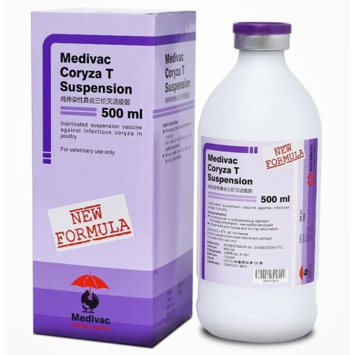 VAKSIN INAKTIF MEDIVAC CORYZA T SUSPENSION 250 ML (500 EKOR) (TERLENGKAP)