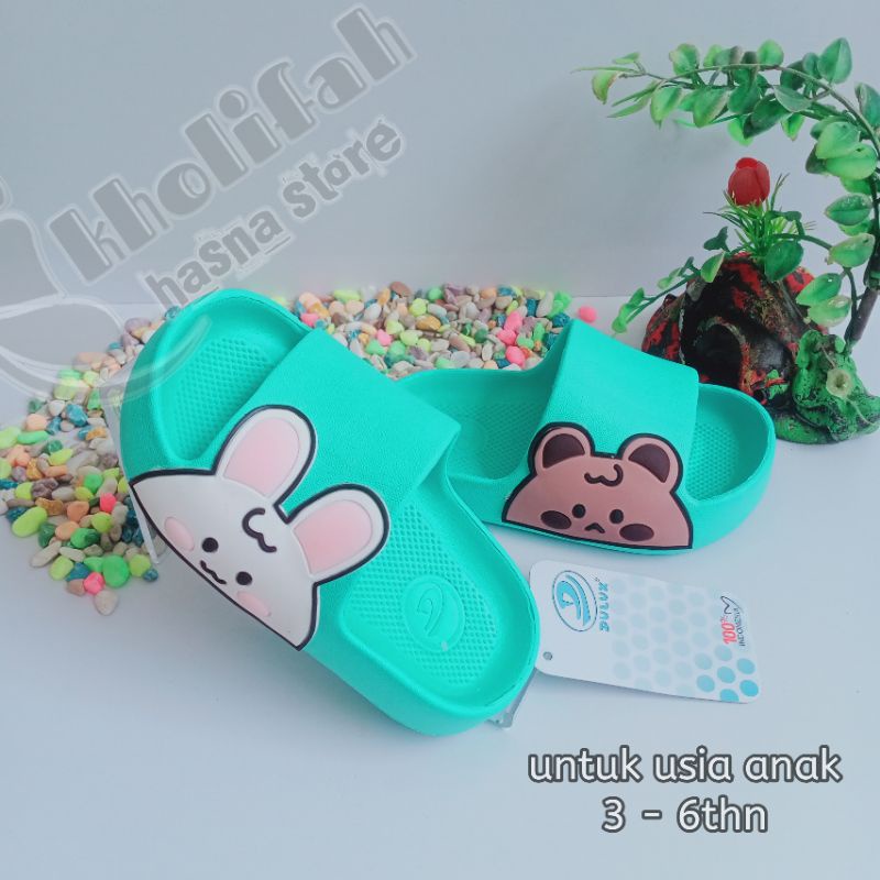 Sandal Empuk Perempuan Slop Kelinci Beruang Bts Terbaru Lucu Dulux 386D